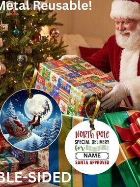 Santa Reusable Metal Christmas Tag Personalized